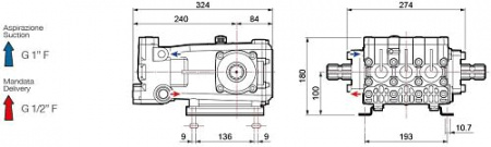 Насос трехплунжерный Comet серия YA 65 (55 л/мин; 50 бар) 1"3/8 M 1"3/8 M